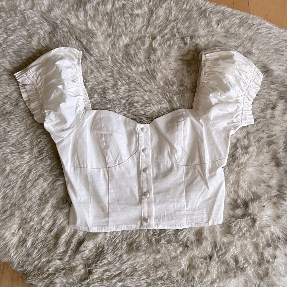 Forever 21 White Cap Sleeve Square Neck Crop Top